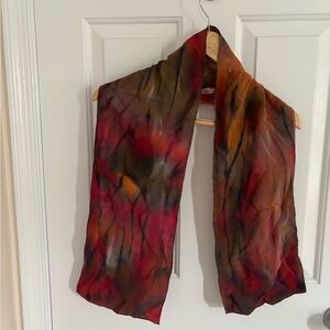 Make offer! Flowy Vibrant Multicolor Hand Painted Artisan Silk Scarf 9" x 54"
